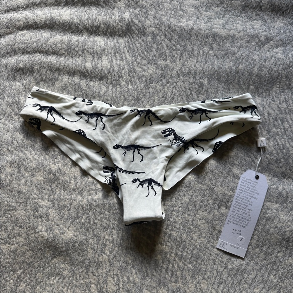 Boys + Arrows Cream Bikini Bottoms with Black Dinosaur Print